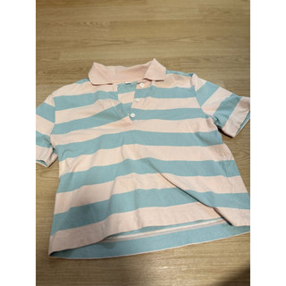 UNIQLO 女款條紋POLO衫 (粉藍條紋) - S碼