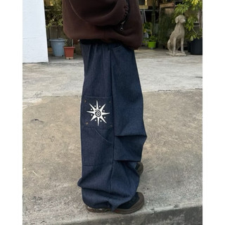 Uniion Pinstripe Cargo Pants 條紋圖騰工裝褲 太陽印花 寬鬆直筒多口袋長褲