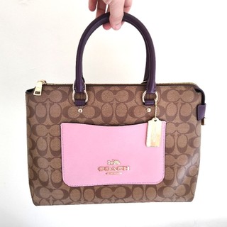 現貨(可議)Coach Mini Emma Satchel bag 經典花紋撞色粉紅紫色手提包|斜揹包*下標前先聊聊*