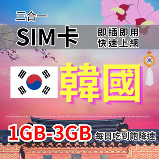 【實體卡】韓國上網SIM卡｜【1至3天】每日高速流量｜降速128Kbps續無限｜SKT電信-J
