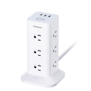 【TESSAN】1開12插3P USB+PD20W立式桌上型延長線-1.8米