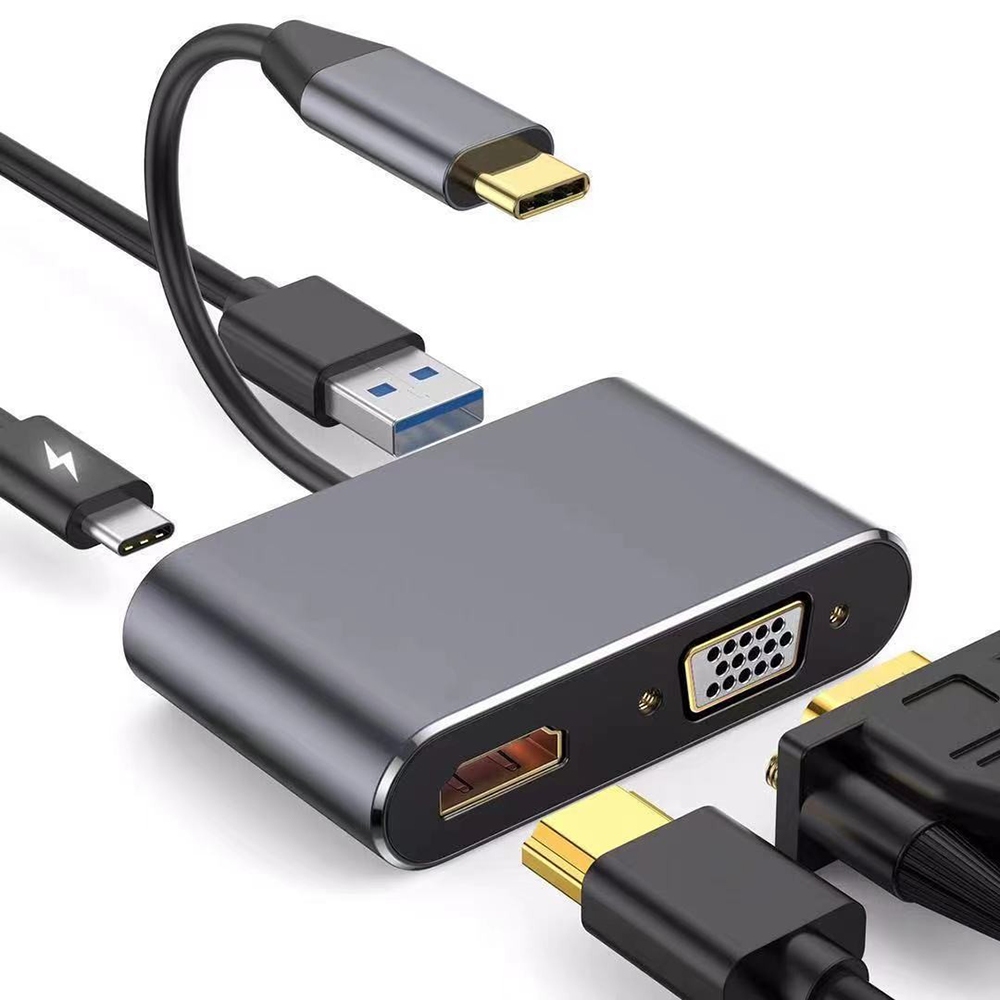 Type-C轉HDTV VGA 雙輸出同屏器 手機轉電視 筆電 平板 同屏線 同步線 usb-c 可接HDMI裝置