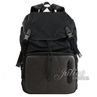 【茱麗葉精品】BALLY 6301434 BERGMANN尼龍拼接翻蓋束口後背包.黑/咖 現貨在台