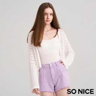SO NICE【特惠】丁香紫抽鬚水洗無彈牛仔短褲｜都會時尚女裝【97432022】