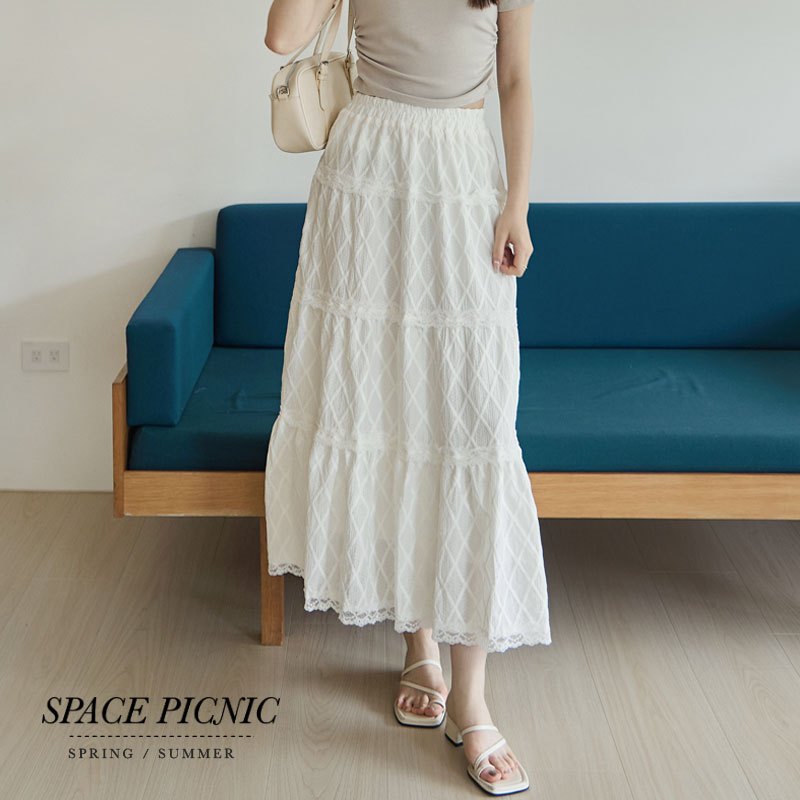 Space Picnic｜布蕾絲蛋糕長裙-1色【2501105】