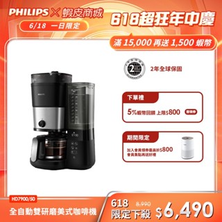 【PHILIPS 飛利浦】 全自動雙研磨美式咖啡機 HD7900