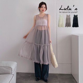 LULUS/荷葉邊拼接透紗罩衫洋裝３色【A03250042】250618