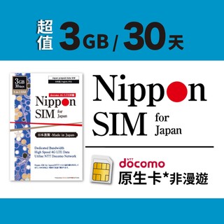 [日本Docomo上網絡卡] Nippon SIM 3GB 推薦5天 30天有效 日本IP 可用GPT Gemini 三星