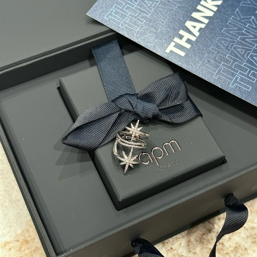 APM monaco METEORITES 雙流星戒指- 銀白色 全新附盒子 送包裝禮盒 漢神巨蛋購入
