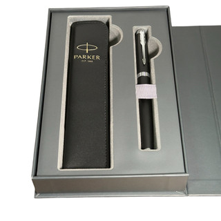 PARKER 派克 IM霧黑白夾鋼珠筆 真皮筆套禮盒