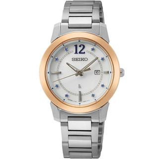 SEIKO精工 LUKIA系列 太陽能水晶鑽不鏽鋼腕錶 藍寶石玻璃 日期顯示 100米防水 V137-0DL0