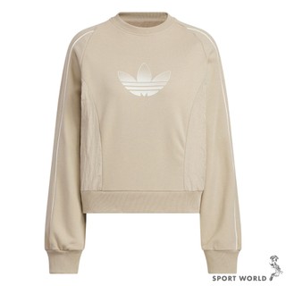 Adidas 長袖上衣 女裝 寬鬆 大學T 卡其【運動世界】JN1646
