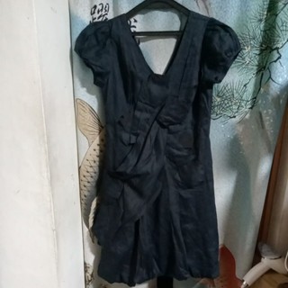 TAN&LUCIANA不規則造型V領薴麻洋裝