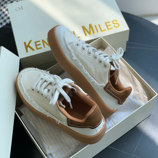 【shoes鞋魔】正品KENDALL MILES女鞋 25夏季新款真皮帆布學生板鞋 厚底增高小個子德訓鞋 百搭小白鞋