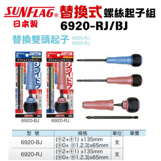 勇桑 含稅 日本製 SUNFLAG 新龜 二截式 螺絲起子 十字 一字 起子組 6920-RJ 6920-BJ