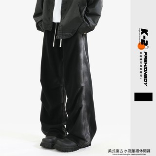 【K-2】美式復古 baggy 扎染刷色 立體壓褶 水洗長褲 直筒褲 休閒長褲 運動褲 復古長褲 長褲 K2【JM42】