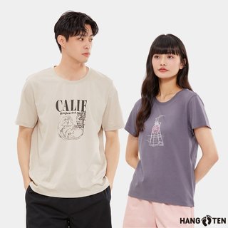 【Hang Ten】男女裝-胸前海浪印花純棉短袖T恤(多款選)