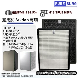 適用Arkdan阿沺APK-MA22C Pico Pure水離子空氣清淨機活性碳+HEPA濾網濾芯A-FMA22C(H)
