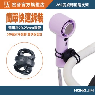 360度旋轉風扇支架 雙矽膠圈設計 可旋轉 萬用支架 嬰兒車 輪椅 自行車 行李箱 通用 免工具 快拆安裝