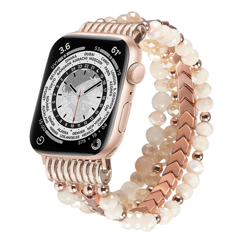 天然水晶石 珍珠 Apple watch 錶帶 適用 iwatch 10代 ultra 9/8765 se/S10手錶帶