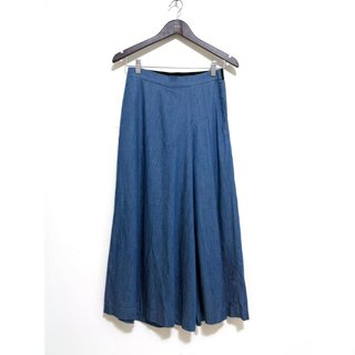 MOMA 專櫃 藍色 丹寧 牛仔 棉麻 鬆緊腰 寬管褲 褲裙