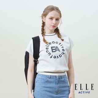 【ELLE ACTIVE】 女款 印花短版圓領無袖T恤-白色 (EA25S2W1608-90)