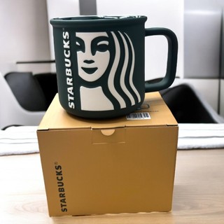 starbucks星巴克墨綠色女神手繪人臉陶瓷馬克杯320ml