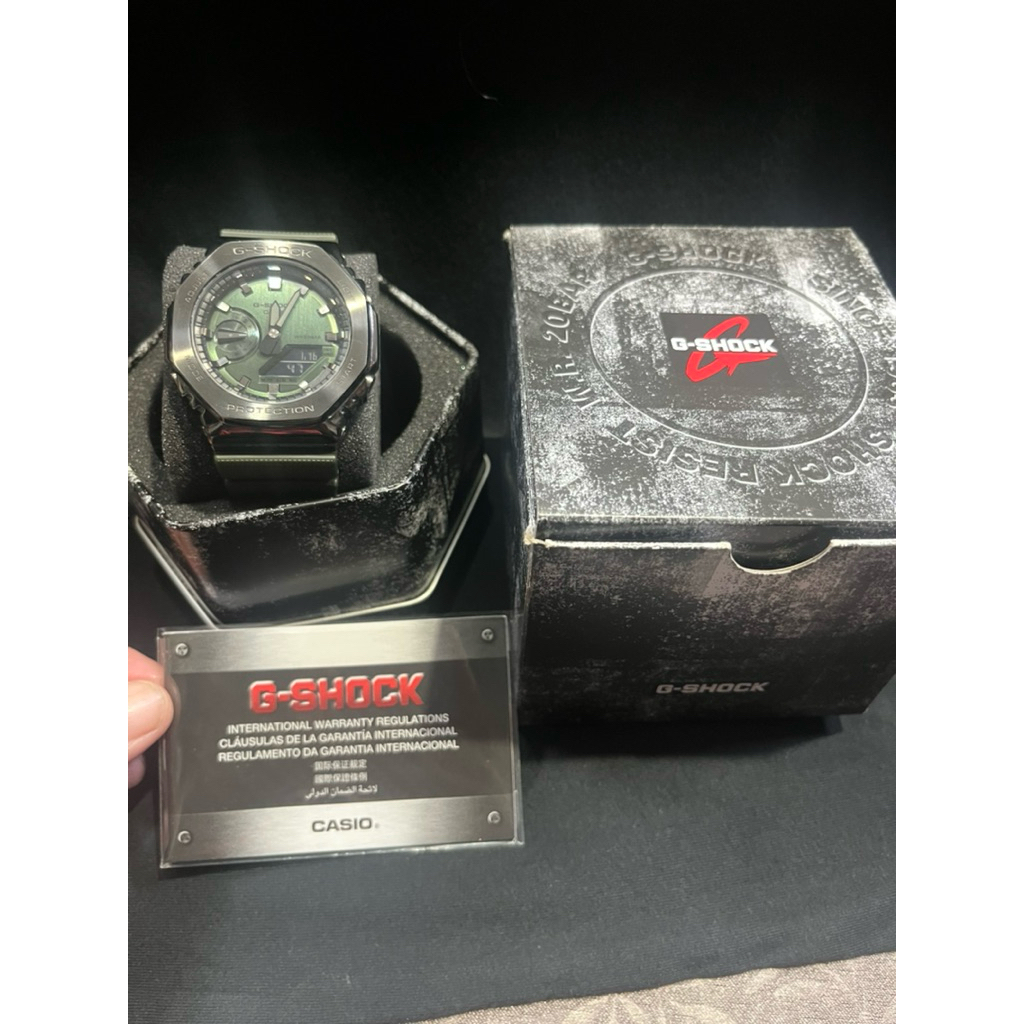 【二手9成新】Casio台灣原廠公司貨 G-Shock GM-2100B-3A 農家橡樹不鏽鋼八角雙顯錶 GM-2100