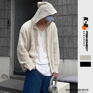 【K-2】cleanfit boxy 透視洞洞 針織連帽外套 針織 連帽外套 透視感 洞洞外套 短版外套 K【J751】