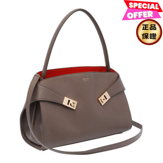 Ferragamo 780592 中款小牛皮雙色Hug包 咖啡色/紅色