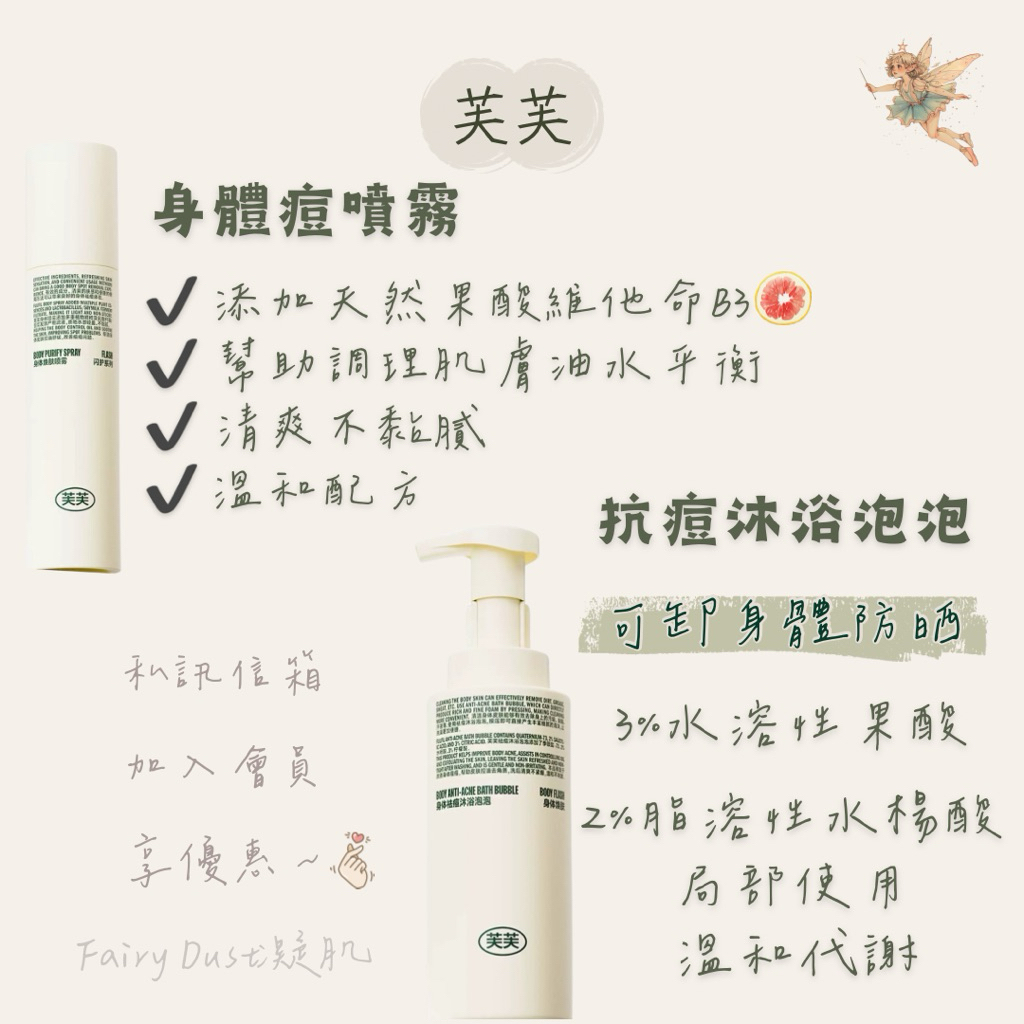 重新上架❗️現貨🔥官方通路✅低價假貨⛔️芙芙痘痘身體噴霧｜果酸身體噴霧｜胸痘噴霧｜背痘噴霧｜沐浴泡泡｜果酸沐浴