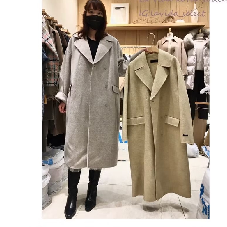全新正韓韓貨La vida mori mori米色長版手工90%羊毛羊絨外套大衣