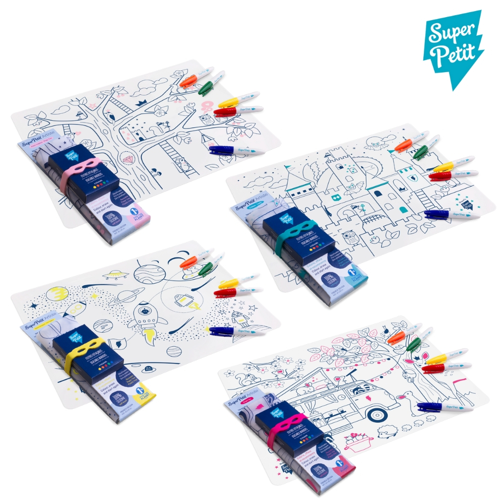 【法國 Super Petit 官方直營】矽膠彩繪餐墊 - 童話王國系列 城堡 太空 兒童玩具 生日禮物 可水洗 環保