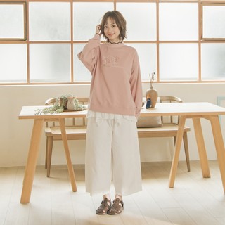 【MOSS CLUB】素面鬆緊腰寬版長褲 黑 白 粉