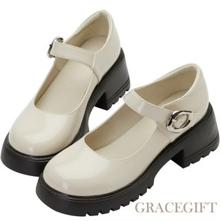 Grace Gift瑪莉珍鞋 包鞋 瑪麗珍【輕量圓頭厚底瑪莉珍鞋】厚底鞋37號