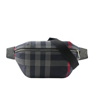 BURBERRY 經典格紋帆布 Sonny腰包(海軍藍/紅色)