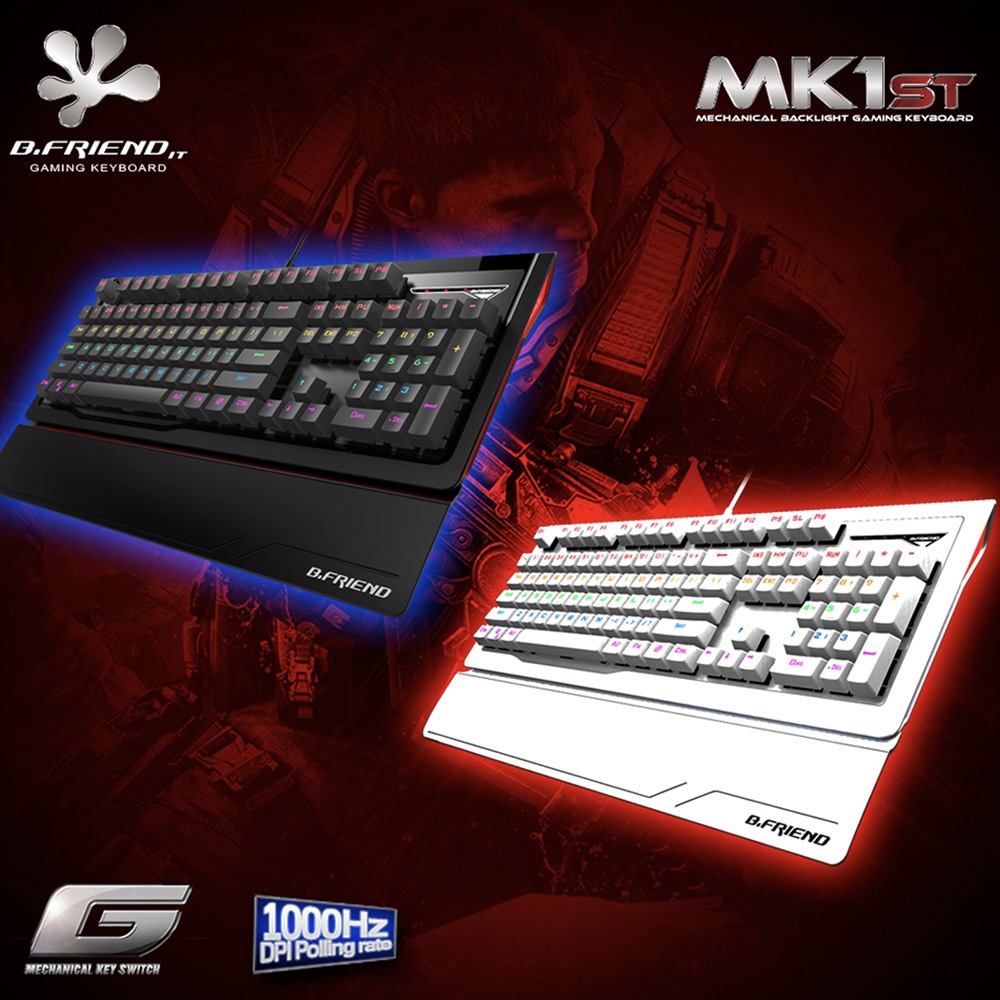 【雙11特選】【底部橡膠微NG】B.Friend MK1ST 自有青軸 多彩發光機械鍵盤(非Cherry軸)