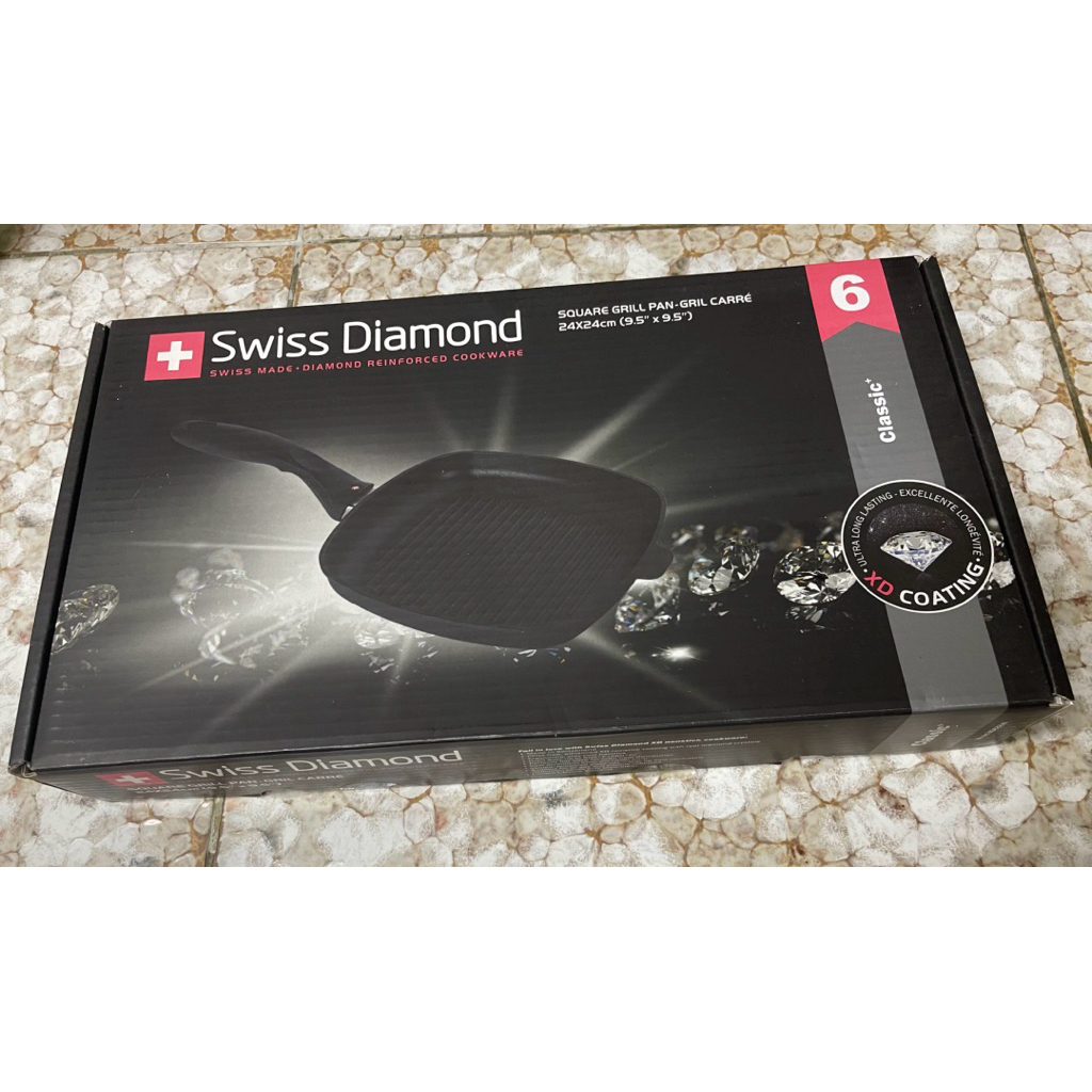 全新品【瑞士Swiss Diamond】瑞仕鑽石鍋 方鑽牛排鍋24cm(無蓋)