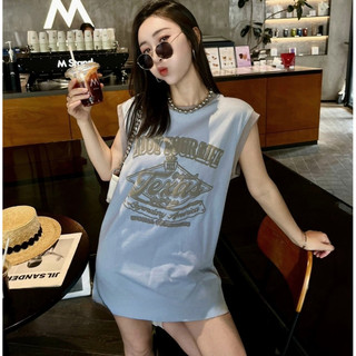 【CHILL】現貨 高街帥氣感！立體發泡印花長版Tee 韓系慵懶風 寬鬆中長版 空氣棉背心 撞色包邊 顯瘦遮肉上衣