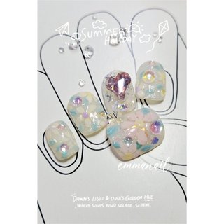 EMMA NAIL油畫感的flowers world美甲款美甲片、穿戴甲片、假指甲貼片、手工穿戴甲、可拆式穿戴甲片