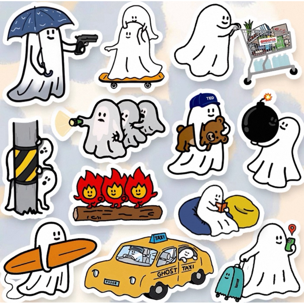 【免運現貨｜隔日到貨｜韓國文創】鬼魂幽靈貼紙包｜防水貼紙 小精靈 衝浪鬼魂 潮酷裝飾貼紙組