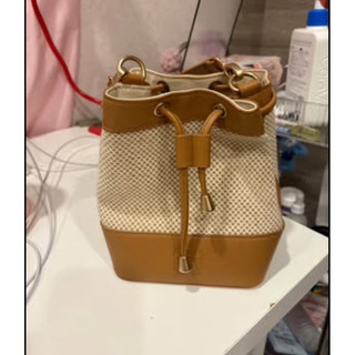 二手正品·星巴克拼接棉麻筒型側背包~星巴克拼接女神筒型側背包~星巴克背包水桶包