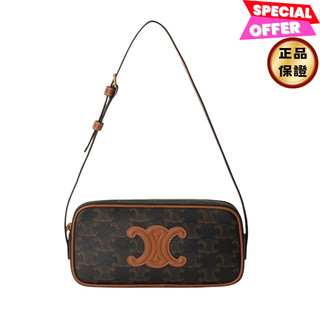 Celine 10J582 迷你 Cuir Triomphe 老花凱旋門相機包 黃褐色