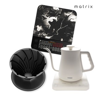 【Matrix X HARIO】M2 Pro AI大師 咖啡秤+α 阿爾法錐形凹肋陶瓷濾杯01黑+溫控細口壺650ml