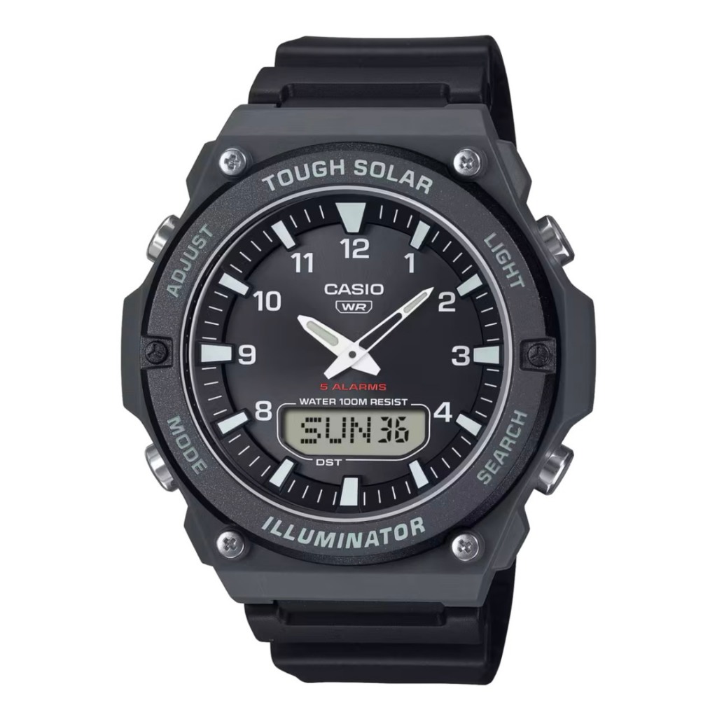 CASIO 卡西歐 飛機儀錶板設計 太陽能雙顯電子錶 多功能 100米防水 三色 黑/卡其色/軍綠 AQ-S820W