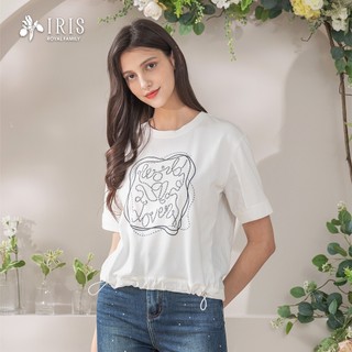 IRIS 艾莉詩 率性異材質拼接印花上衣-淺米白 52906