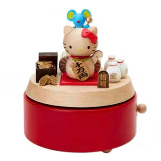 日本限定Hello Kitty招財貓 木製音樂盒有附盒裝絕版商品