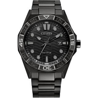 CITIZEN 星辰 情人節推薦款 光動能水波紋潮流大三針手錶 送禮推薦-黑 AW1855-52E 開學季禮物