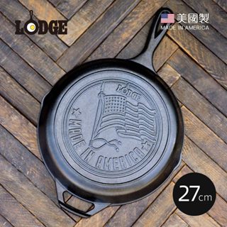 【美國LODGE】美國製圓形鑄鐵平底煎鍋/烤盤(美國國旗典藏款)-27cm (10.25吋/L8SKFLAG)