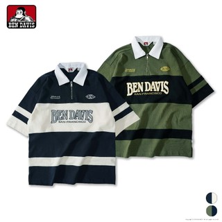 BEN DAVIS PLAYERS ZIP POLO 個性 字母 刺繡 撞色 拉鍊 短T 2色